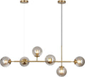 KCO Lighting Lustre doré moderne linéaire à 6 lumières pour îlot de cuisine, hauteur réglable en forme de globe en verre gris fumé