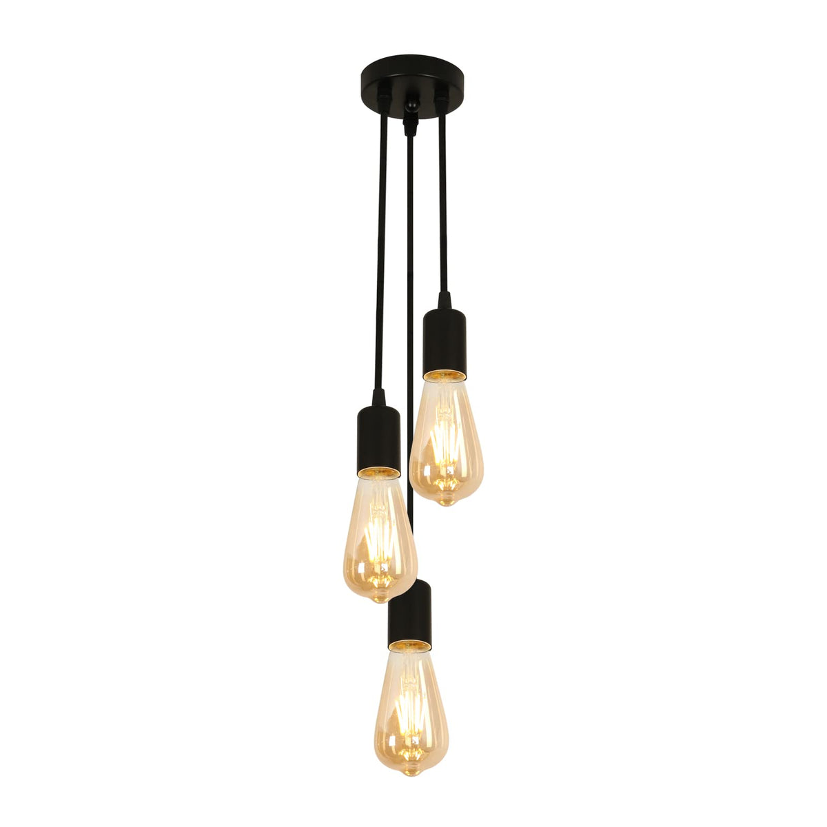 Suspension Bois Industriel 4 Lumières E27 Réglable