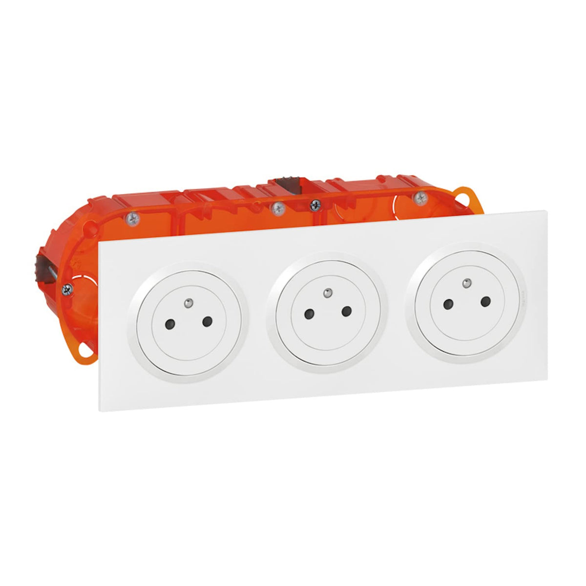 Prise électrique double LEGRAND Dooxie + Plaque Carrée + Boîte d'Encastremment