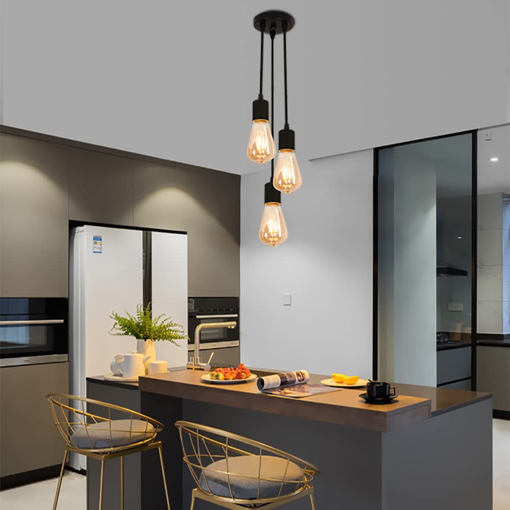 Suspension Bois Industriel 4 Lumières E27 Réglable