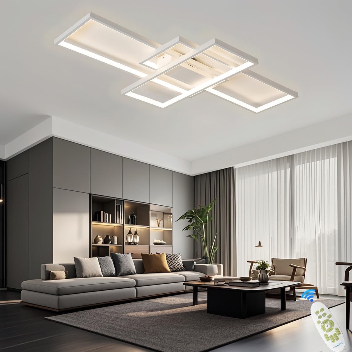 Lustre LED Rectangulaire Dimmable avec Télécommande