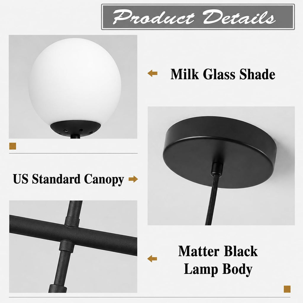 KCO Lighting Lustre doré moderne linéaire à 6 lumières pour îlot de cuisine, hauteur réglable en forme de globe en verre gris fumé