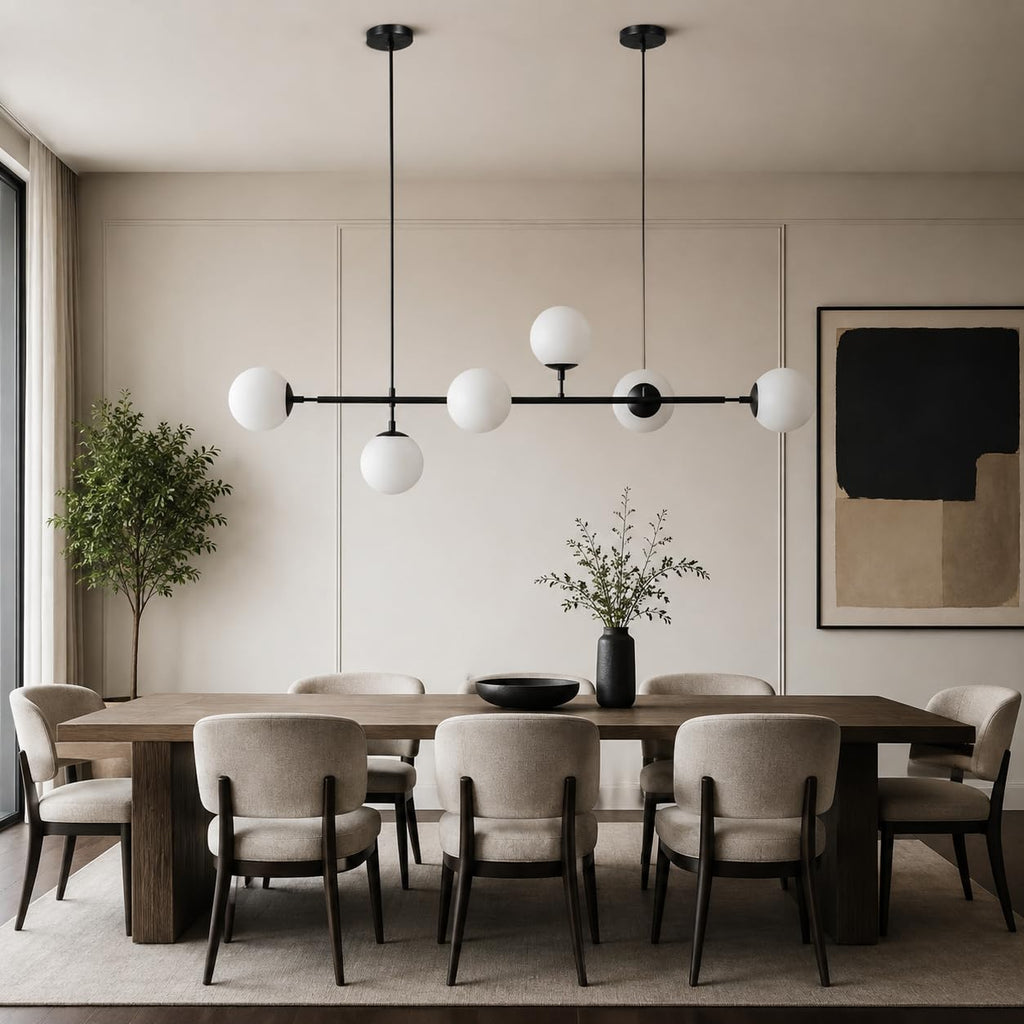 KCO Lighting Lustre doré moderne linéaire à 6 lumières pour îlot de cuisine, hauteur réglable en forme de globe en verre gris fumé