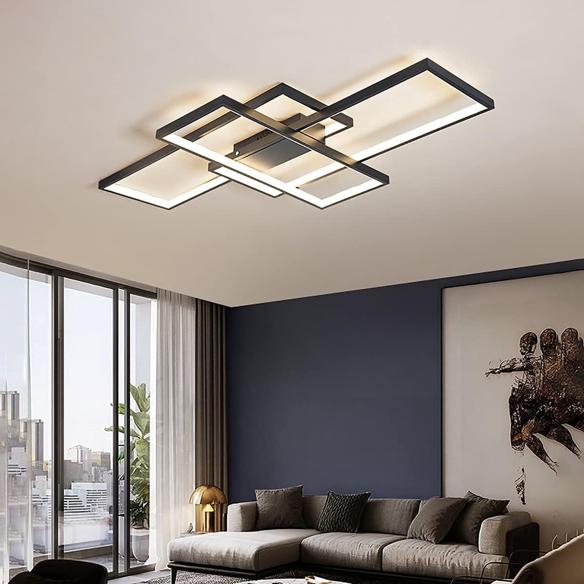 Lustre LED Rectangulaire Dimmable avec Télécommande
