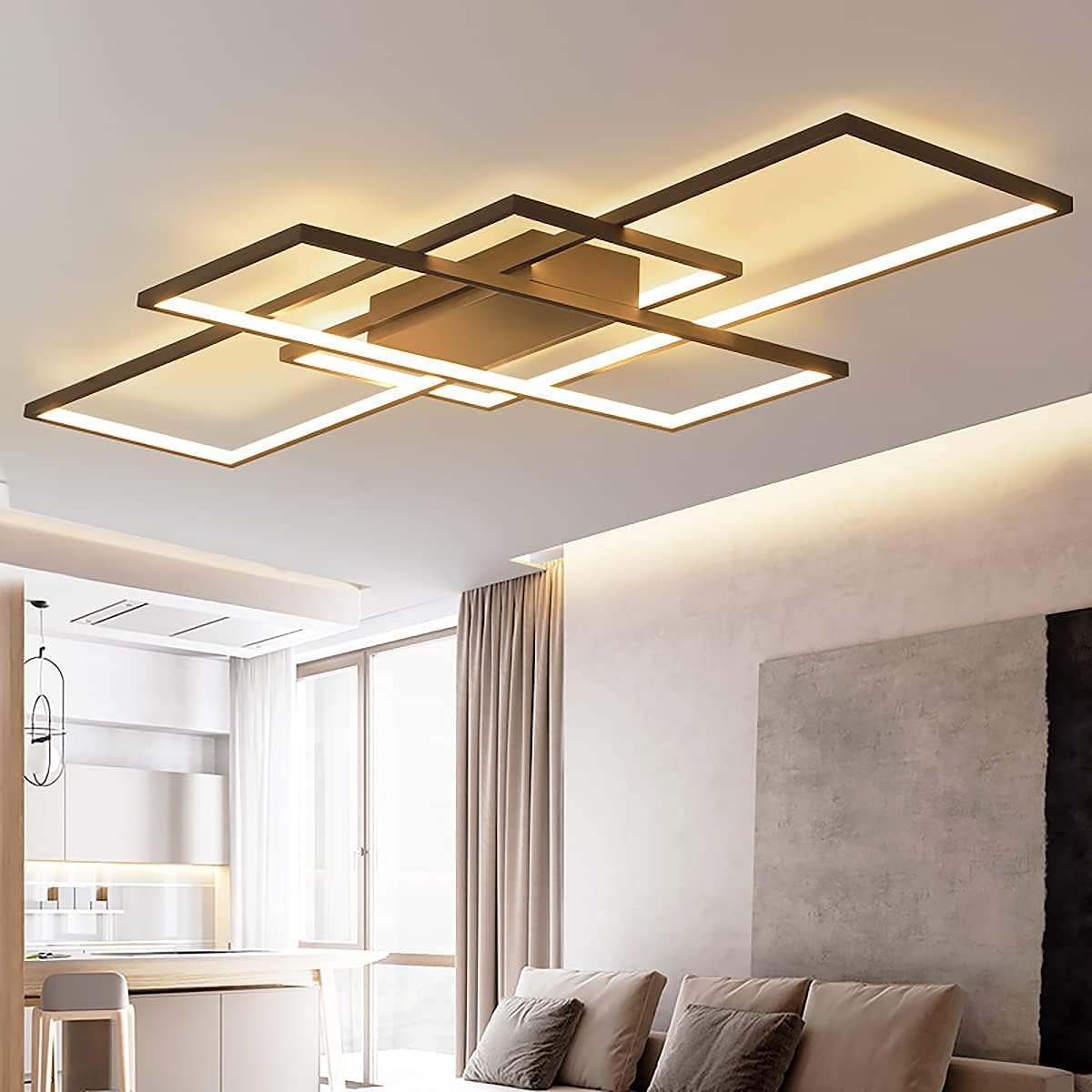 Lustre LED Rectangulaire Dimmable avec Télécommande