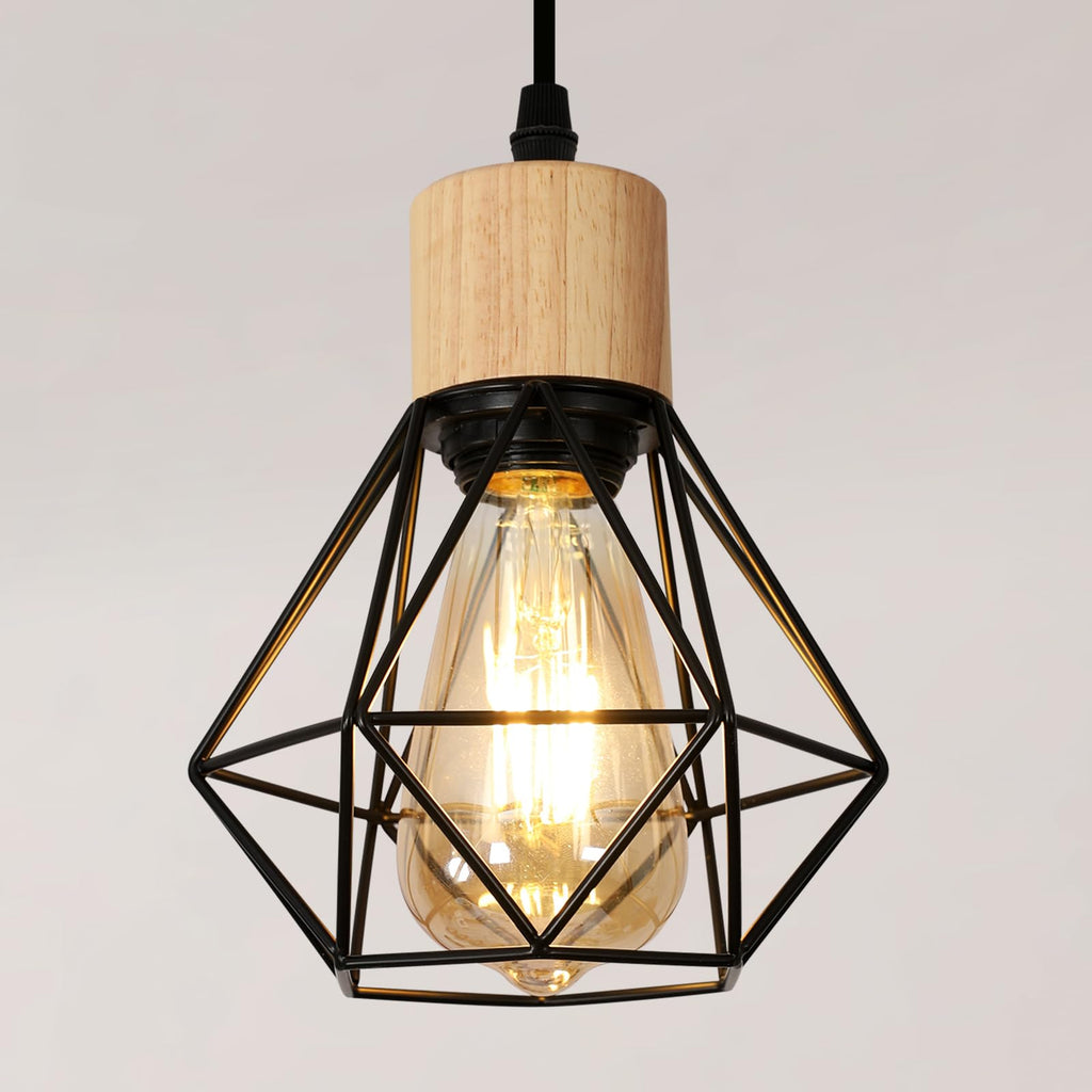Suspension Bois Industriel 4 Lumières E27 Réglable