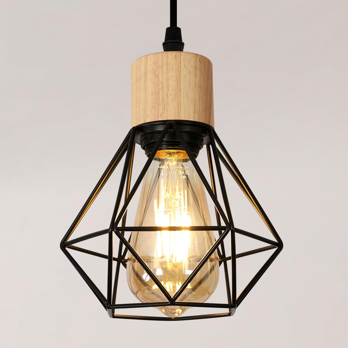 Suspension Bois Industriel 4 Lumières E27 Réglable