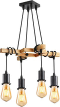 Suspension Bois Industriel 4 Lumières E27 Réglable