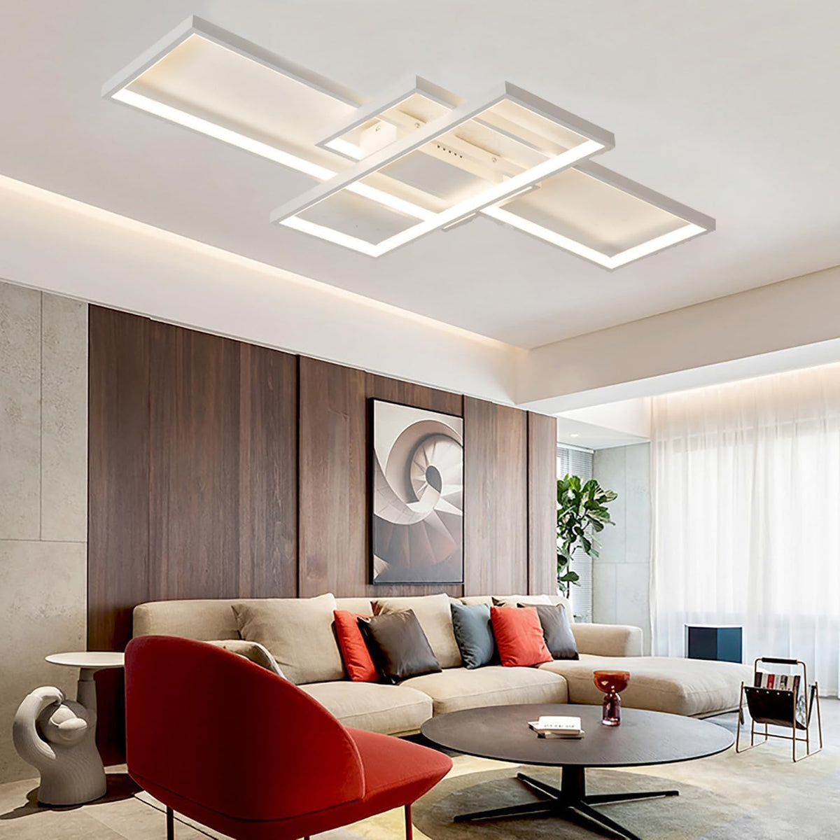 Lustre LED Rectangulaire Dimmable avec Télécommande