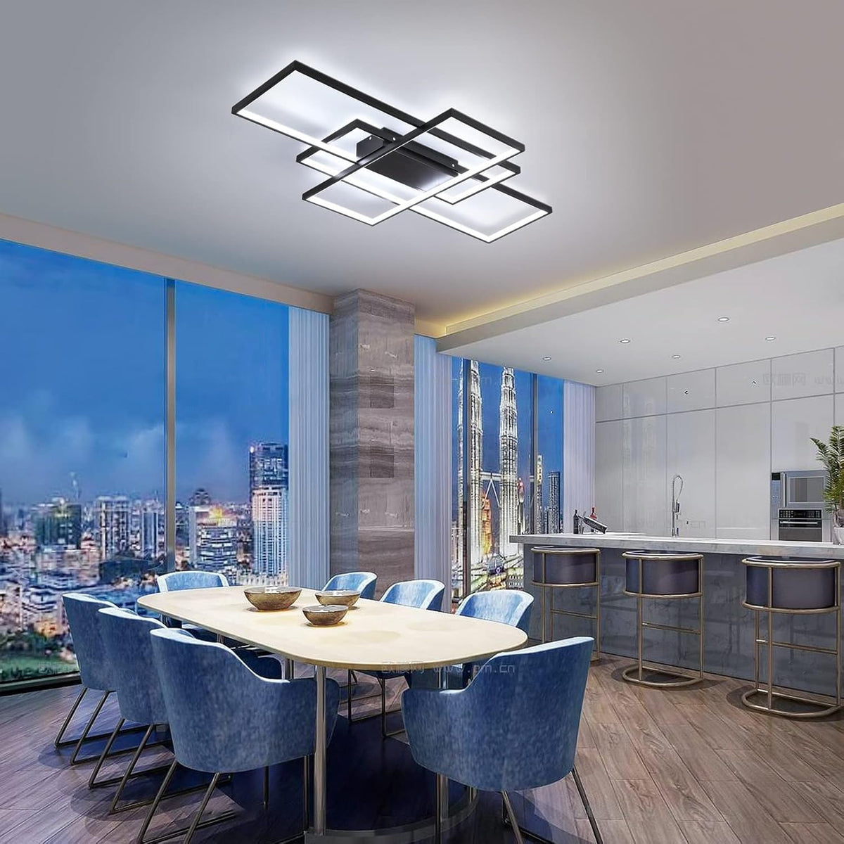 Lustre LED Rectangulaire Dimmable avec Télécommande