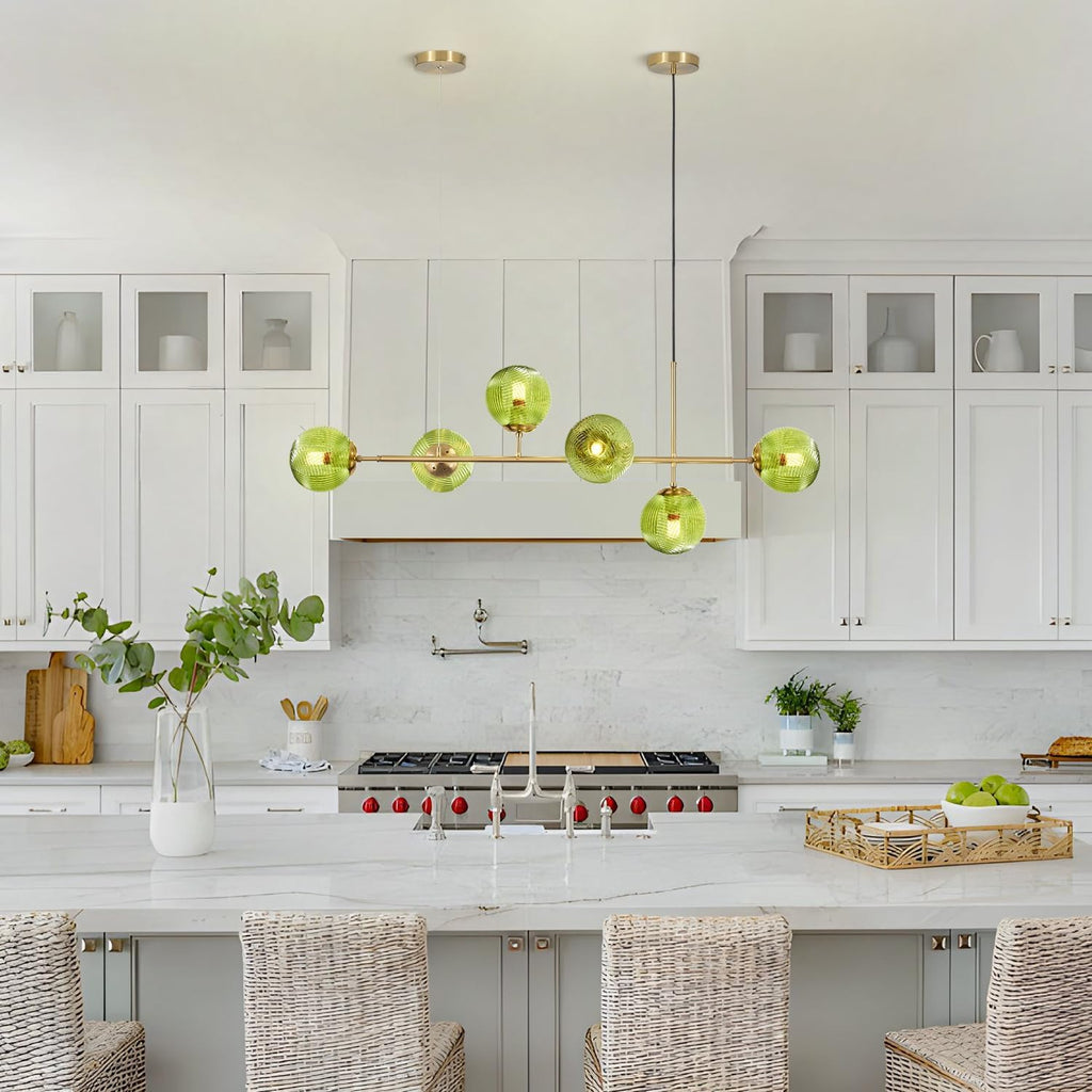 KCO Lighting Lustre doré moderne linéaire à 6 lumières pour îlot de cuisine, hauteur réglable en forme de globe en verre gris fumé