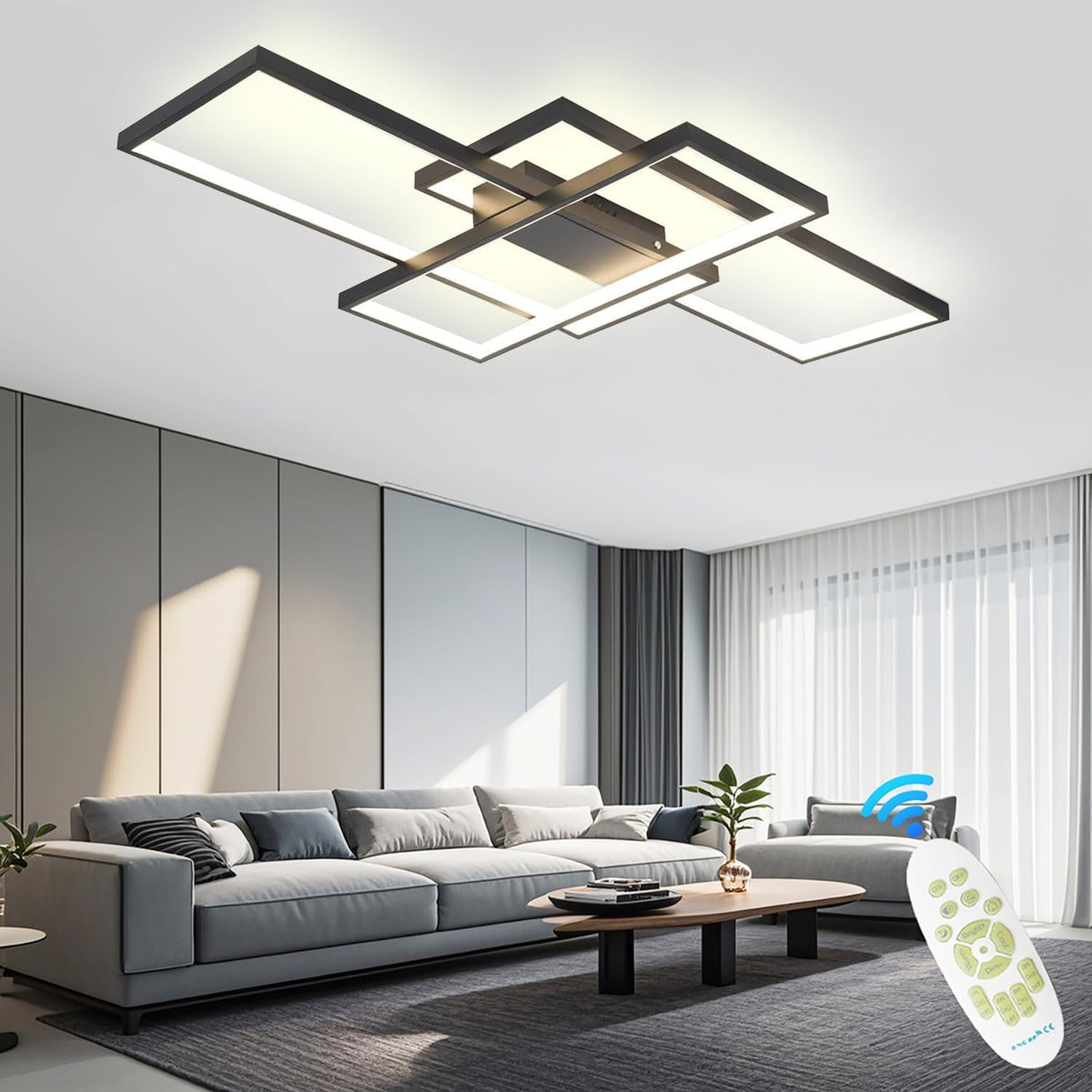Lustre LED Rectangulaire Dimmable avec Télécommande