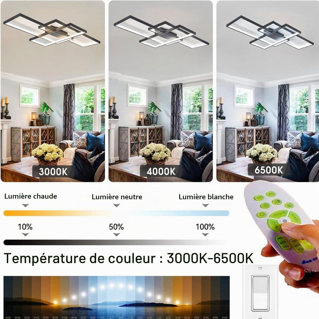 Lustre LED Rectangulaire Dimmable avec Télécommande