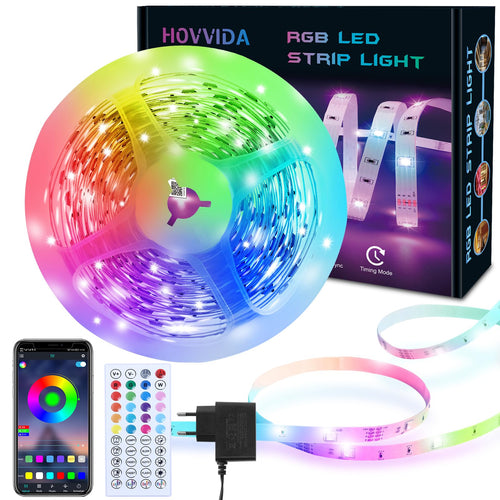 HOVVIDA Ruban LED 5m, LED Chambre, Bande LED, 150 LED, 30 LED/Mètre, LED 5m | 1x5m, 24V, APP et Télécommande, Synchronisation de la Musique, Mode Minuterie, pour Chambre, Salle de Jeux, Fête, Festival
